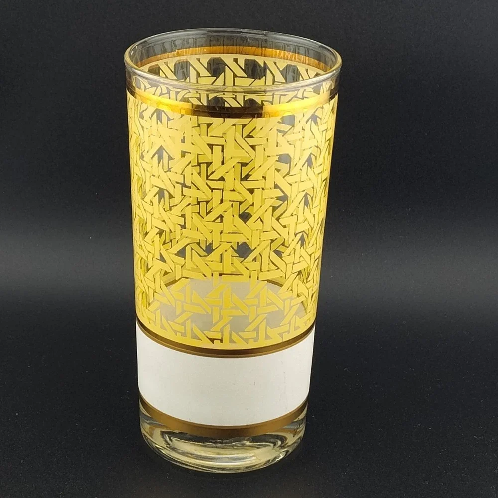 George Briard highball glass retro basketweave barware 70's MCM yellow vintage